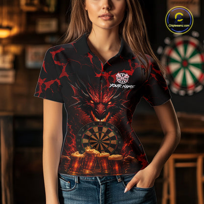 Black And Red Personalized Dragon Beer Darts Shirts For Women Custom Darts League Team Jersey TDM7205