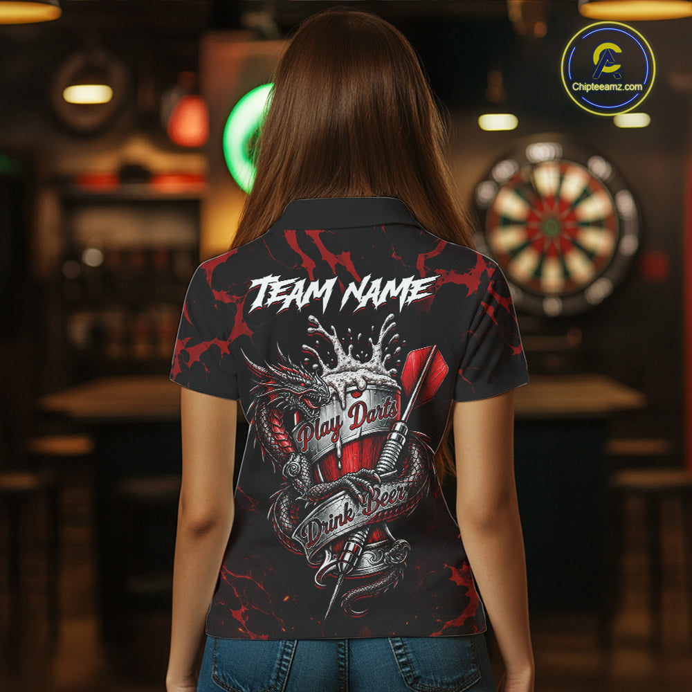 Black And Red Personalized Dragon Beer Darts Shirts For Women Custom Darts League Team Jersey TDM7205