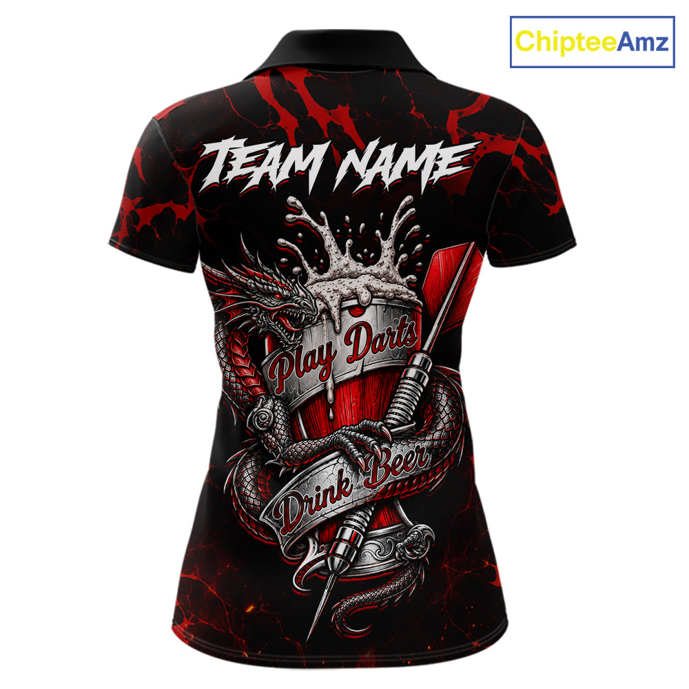 Black And Red Personalized Dragon Beer Darts Shirts For Women Custom Darts League Team Jersey TDM7205