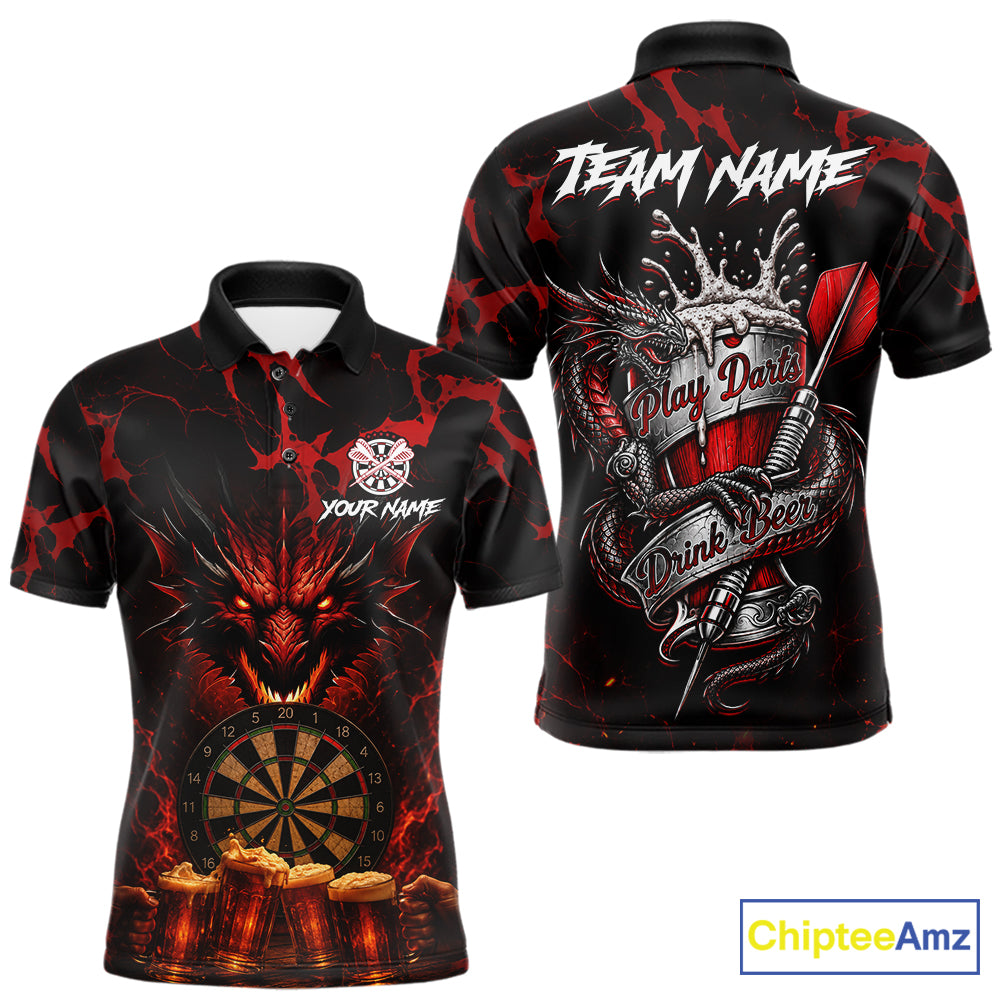 Black And Red Personalized Dragon Beer Darts Shirts For Men Custom Darts League Team Jersey TDM7205