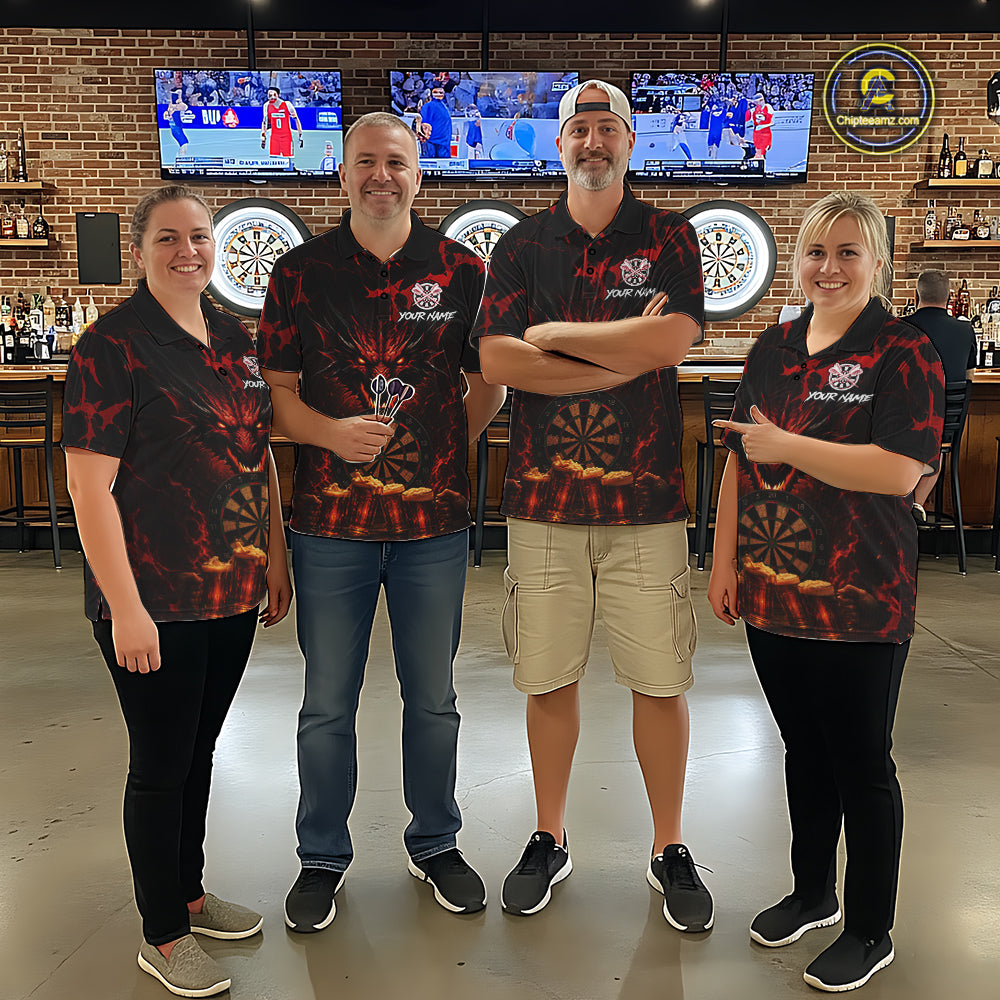 Black And Red Personalized Dragon Beer Darts Shirts For Men Custom Darts League Team Jersey TDM7205