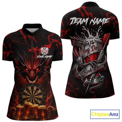 Black And Red Personalized Dragon Beer Darts Shirts For Women Custom Darts League Team Jersey TDM7205
