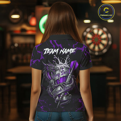 Black And Purple Personalized Dragon Beer Darts Shirts For Women Custom Darts League Team Jersey TDM7206
