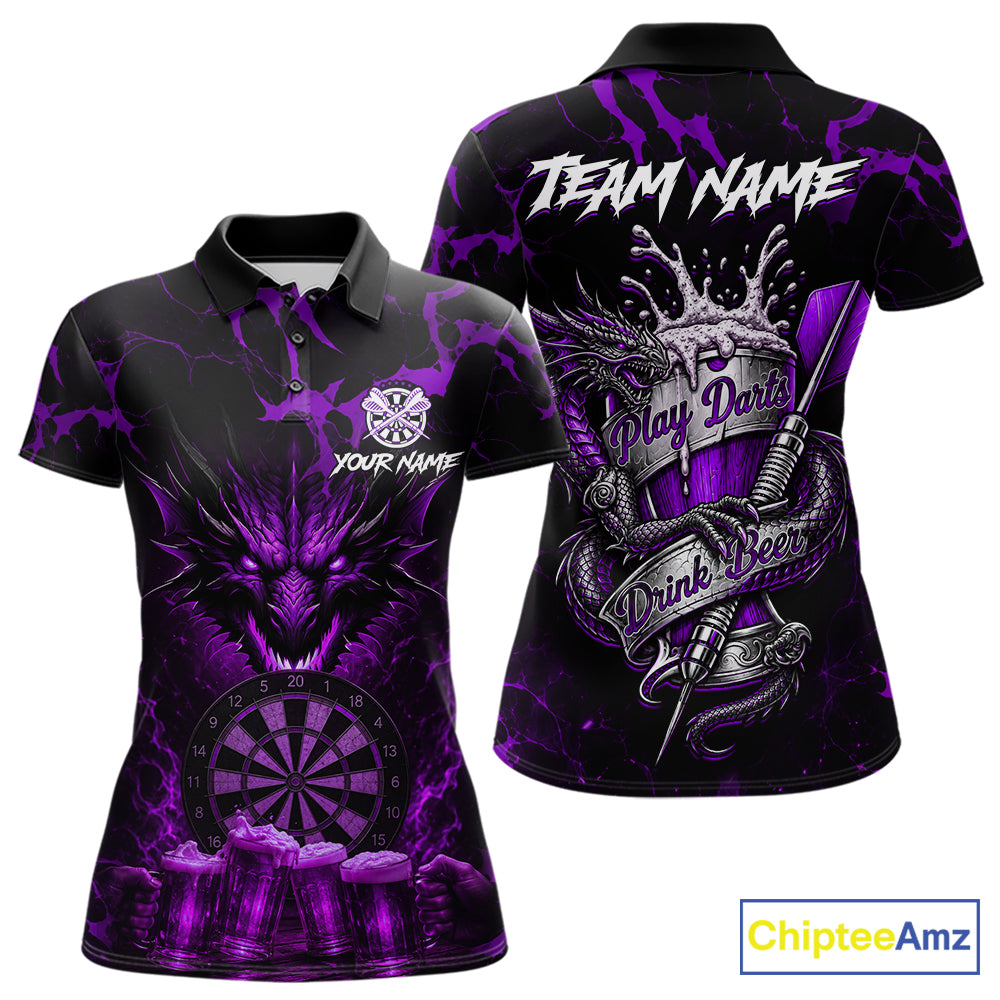 Black And Purple Personalized Dragon Beer Darts Shirts For Women Custom Darts League Team Jersey TDM7206