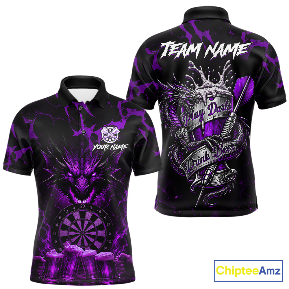 Black And Purple Personalized Dragon Beer Darts Shirts For Men Custom Darts League Team Jersey TDM7206