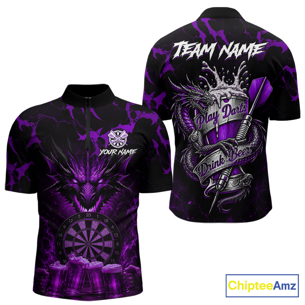 Black And Purple Personalized Dragon Beer Darts Shirts For Men Custom Darts League Team Jersey TDM7206