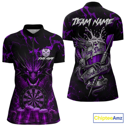 Black And Purple Personalized Dragon Beer Darts Shirts For Women Custom Darts League Team Jersey TDM7206