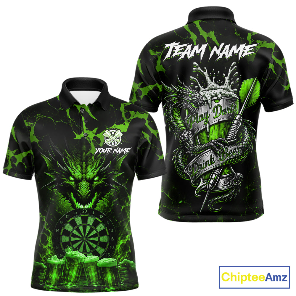 Black And Green Personalized Dragon Beer Darts Shirts For Men Custom Darts League Team Jersey TDM7207