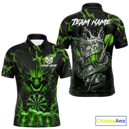 Black And Green Personalized Dragon Beer Darts Shirts For Men Custom Darts League Team Jersey TDM7207