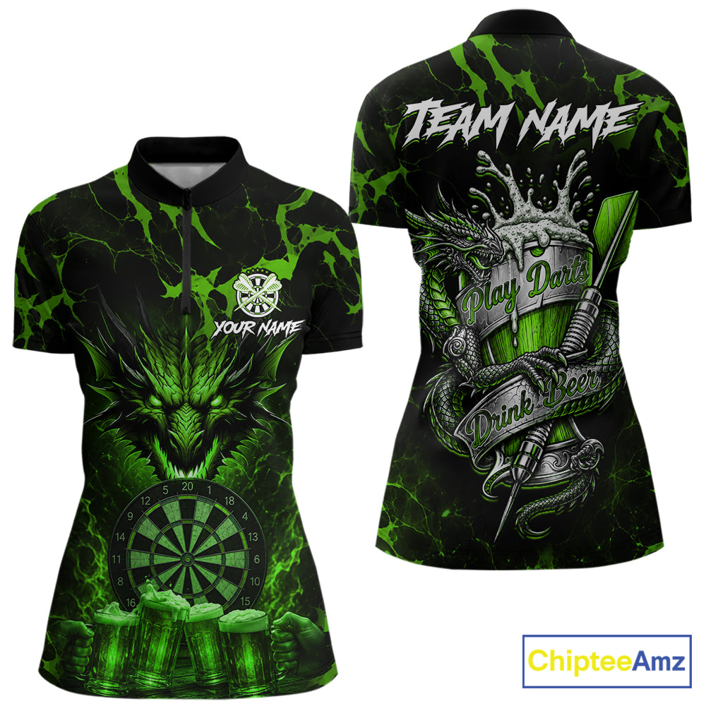 Black And Green Personalized Dragon Beer Darts Shirts For Women Custom Darts League Team Jersey TDM7207