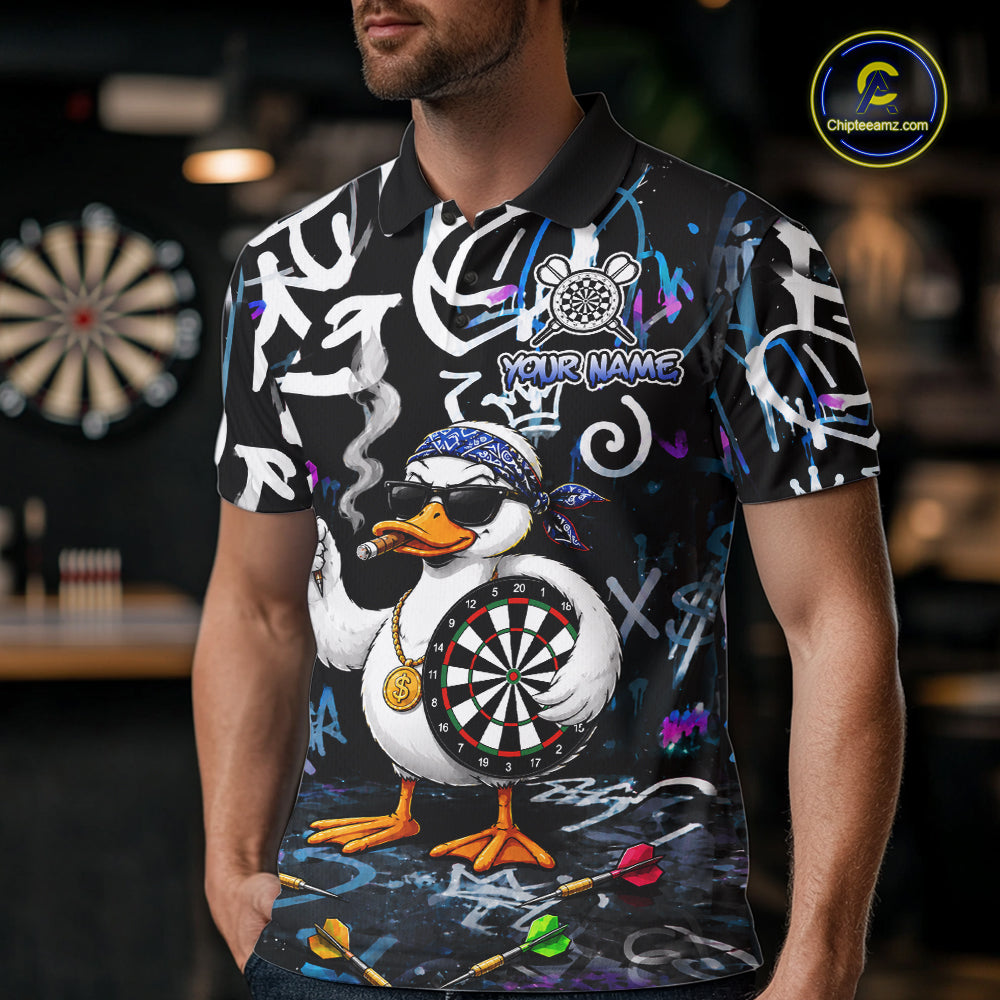 Colorful Graffiti Funny Duck Darts Shirt For Men Custom Darts Team Jersey, Personalized Darts Gift TDM7209