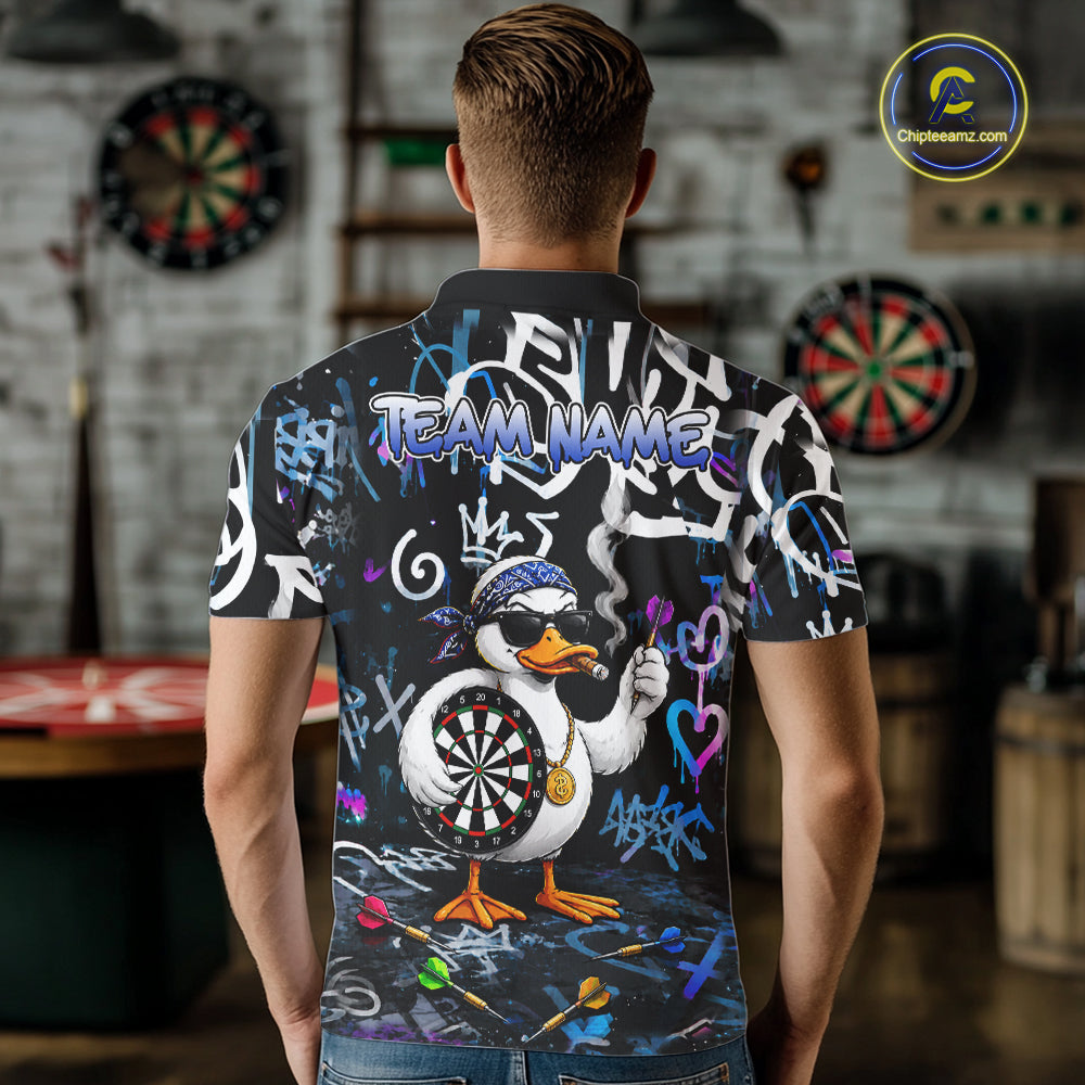 Colorful Graffiti Funny Duck Darts Shirt For Men Custom Darts Team Jersey, Personalized Darts Gift TDM7209