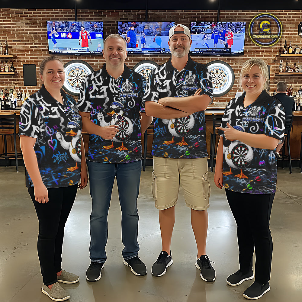 Colorful Graffiti Funny Duck Darts Shirt For Men Custom Darts Team Jersey, Personalized Darts Gift TDM7209