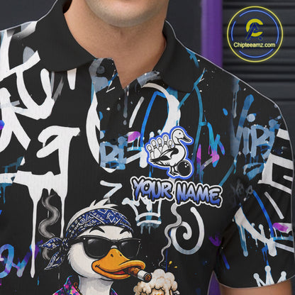 Colorful Graffiti Funny Duck Bowling Jersey For Men Custom Bowling Team Shirts, Gift For Bowlers TDM7210