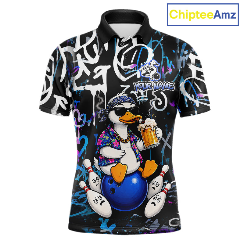 Colorful Graffiti Funny Duck Bowling Jersey For Men Custom Bowling Team Shirts, Gift For Bowlers TDM7210