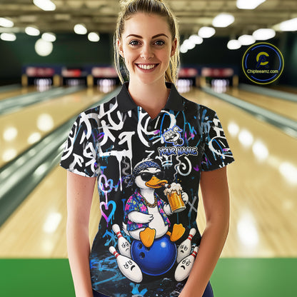 Colorful Graffiti Funny Duck Bowling Jersey For Women Custom Bowling Team Shirts, Gift For Bowlers TDM7210