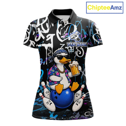 Colorful Graffiti Funny Duck Bowling Jersey For Women Custom Bowling Team Shirts, Gift For Bowlers TDM7210