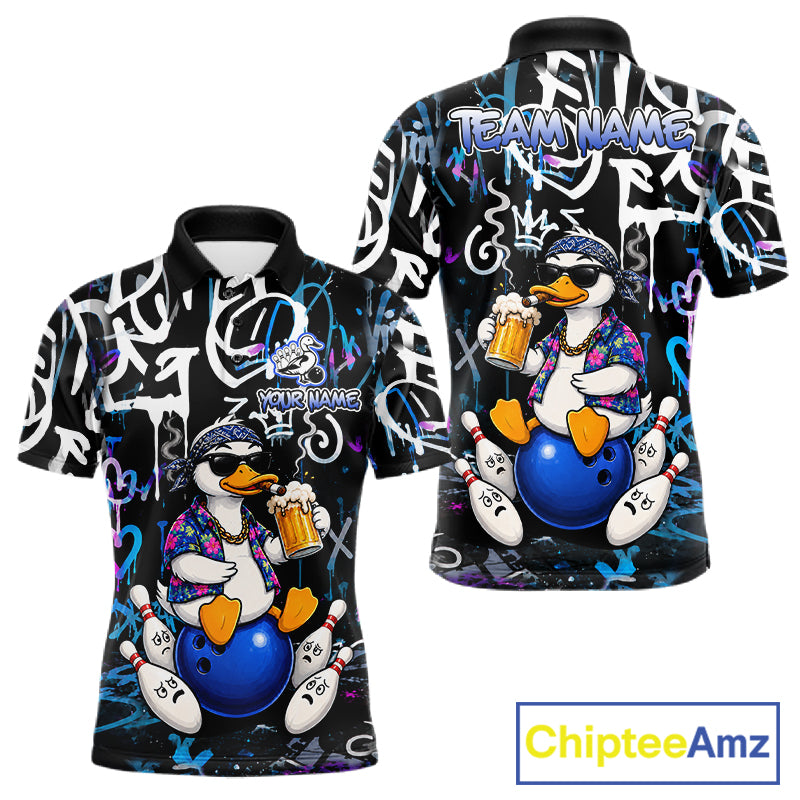Colorful Graffiti Funny Duck Bowling Jersey For Men Custom Bowling Team Shirts, Gift For Bowlers TDM7210