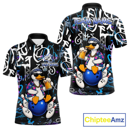 Colorful Graffiti Funny Duck Bowling Jersey For Men Custom Bowling Team Shirts, Gift For Bowlers TDM7210