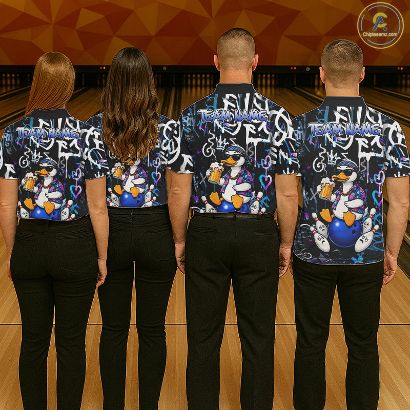 Colorful Graffiti Funny Duck Bowling Jersey For Men Custom Bowling Team Shirts, Gift For Bowlers TDM7210
