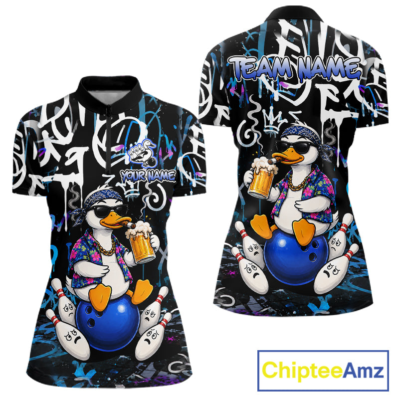 Colorful Graffiti Funny Duck Bowling Jersey For Women Custom Bowling Team Shirts, Gift For Bowlers TDM7210