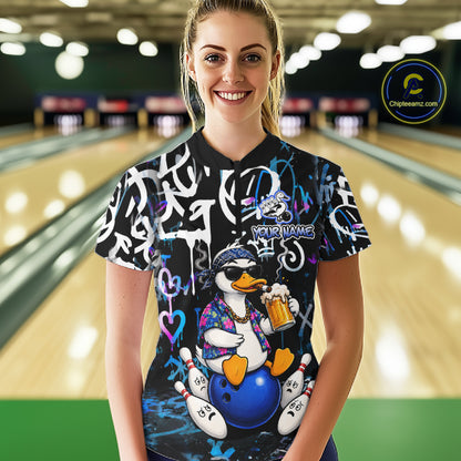 Colorful Graffiti Funny Duck Bowling Jersey For Women Custom Bowling Team Shirts, Gift For Bowlers TDM7210