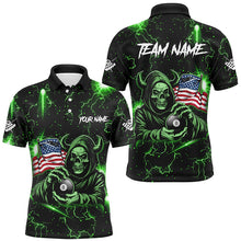 Load image into Gallery viewer, Green Skull Thunder Lightning US Flag Custom Men Billiard Shirts, Patriotic Billiard Team Jerseys TDM2709