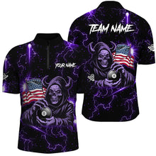 Load image into Gallery viewer, Purple Skull Thunder Lightning US Flag Custom Men Billiard Shirts, Patriotic Billiard Team Jerseys TDM2710