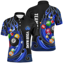 Load image into Gallery viewer, 3D Billiard Balls Fire Flame Custom Pool Shirts For Men, Billiard League Team Jerseys | Blue TDM2719