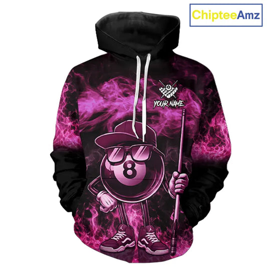 Pink Funny 8 Ball Pool Flame Smoke Billiard Hoodie For Men And Women Custom 8 Ball Hoodie Jersey TDM5693