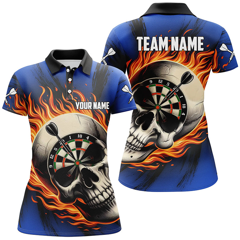 Flaming Dart Skull Darts Polo Shirts For Women Customized Darts Shirts For Team Dart Jerseys |Blue TDM1219