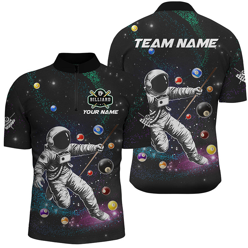Personalized Astronaut Playing Billiard 3D Men Quarter-Zip Shirt, Funny Billiard Apparel TDM1425