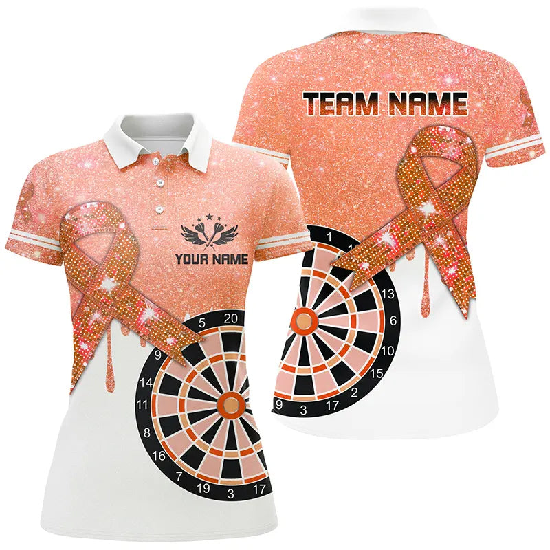 Orange Glitter Ribbon Dartboard Breast Cancer Awareness Darts Shirts For Women Custom Darts Jersey TDM1796