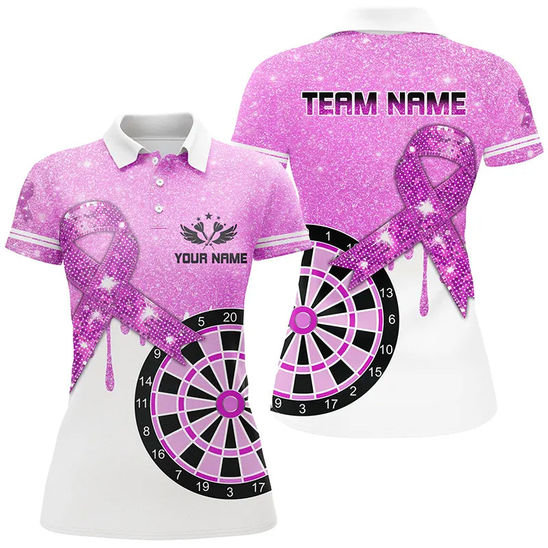 Purple Glitter Ribbon Dartboard Breast Cancer Awareness Darts Shirts For Women Custom Darts Jersey TDM1797