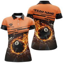 Load image into Gallery viewer, Orange Funny 8 Ball Pool Fire Break Glass Custom Women Billiard Shirt 3D Printed Billiard Team Jersey TDM1804