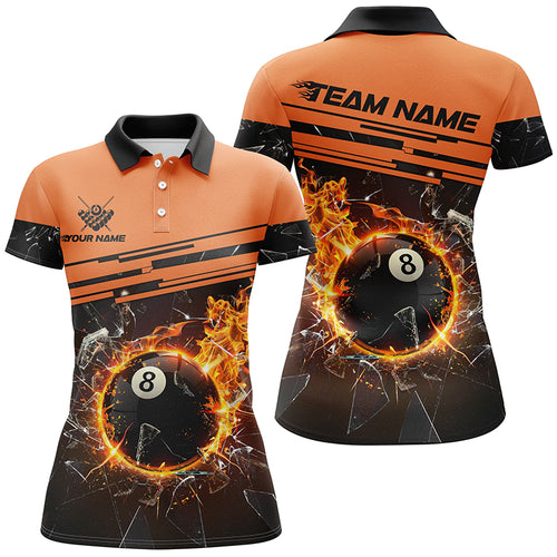 Orange Funny 8 Ball Pool Fire Break Glass Custom Women Billiard Shirt 3D Printed Billiard Team Jersey TDM1804