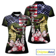 Load image into Gallery viewer, Smoke American Alligator Bowling Custom Polo Shirt For Women Patriotic Bowling League Team Jersey