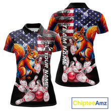 Load image into Gallery viewer, Smoke American Flag Squirrel Bowling Custom Polo Shirt For Women Patriotic Bowling League Team Jersey