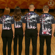 Load image into Gallery viewer, Bowling Team Wearing Smoke American Flag Skull Bowling Polo Shirts Back View