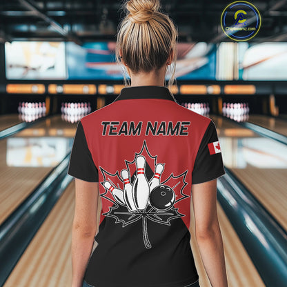 Woman Wearing Canada Bowling Polo Shirt Back View Personalized Bowling Team Jersey