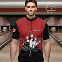 Load image into Gallery viewer, Man Wearing Canada Bowling Quarter Zip Shirt Front View Custom Bowling Team Jersey