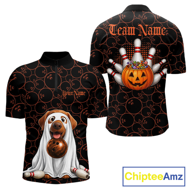 Personalized Ghostly Funny Dog Bowling Shirt For Men Custom Halloween Pumpkin Bowling Team Jersey TDM7211