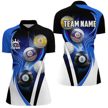 Load image into Gallery viewer, Personalized Billiard Tournament Shirts For Women Custom Team Name Billiard Balls Pool Jerseys | Blue TDM2470