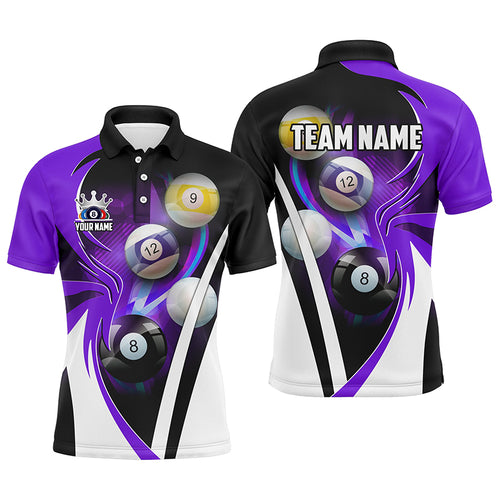 Personalized Billiard Tournament Shirts For Men Custom Team Name Billiard Balls Pool Jersey |Purple TDM2471
