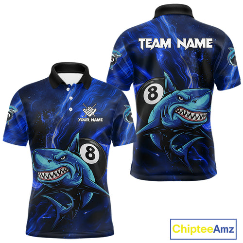 Personalized Blue 8 Ball Shark Billiard Shirt For Men Custom Billiard Team Jersey Polo & 1/4 Zip TDM5192
