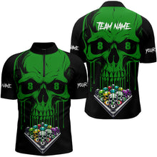 Load image into Gallery viewer, Personalized Green Skull Billiard Balls Funny Pool Shirts For Men Custom Unique Billiard Jerseys TDM3199