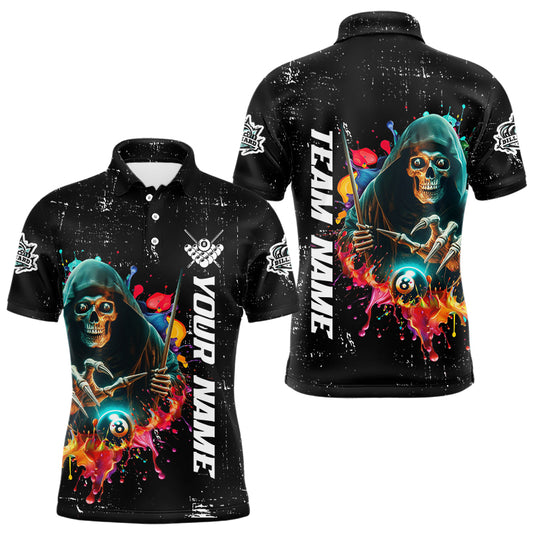 Billiard Grim Reaper Colorful Grunge Style Custom Men Billiard Shirts, Billiard Jersey | Black TDM3201