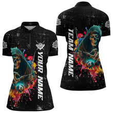 Load image into Gallery viewer, Billiard Death Skeleton Colorful Grunge Style Custom Women Billiard Shirts, Billiard Jersey | Black TDM3201