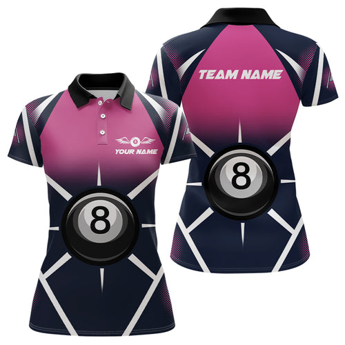 Personalized Pink Black 8 Ball Pool Billiard Shirt For Women, Billiard Sport Pool Team Jerseys TDM3209