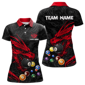 Personalized Red Black Dragon Billiard Balls Pool Shirts For Women, Billiard League Team Jerseys TDM3414